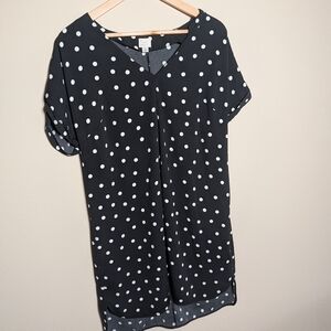 A New Day Black White Polka Dot Tunic Dress XL High Low Short Sleeve